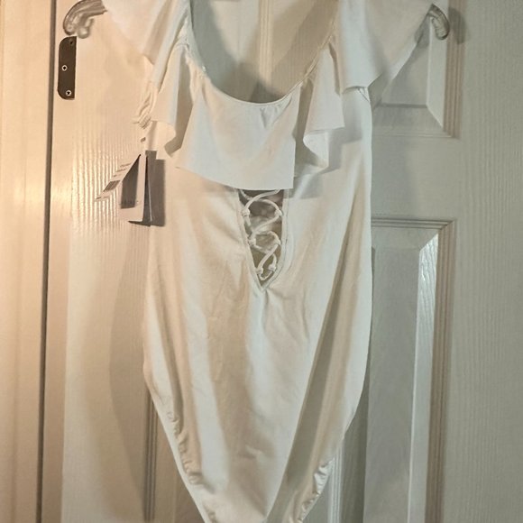 Brand New Size 12 White One Piece Bathing Suit - Picture 2 of 3